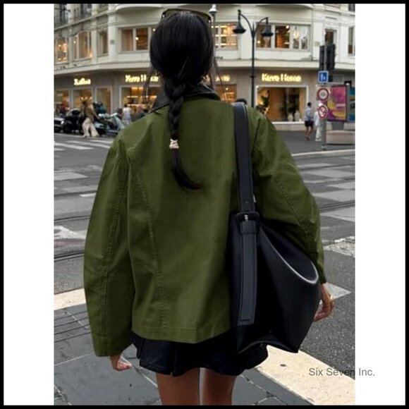 Oversized Barn Jacket Lightweight Cotton Canvas Zip Up Casual Vintage Utility - Picture 5 of 7